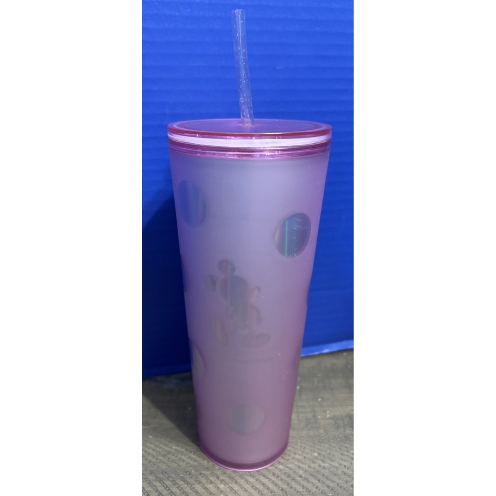 Disney Parks Starbucks Mickey Mouse Polka Dots Pink Tumbler Straw 24 oz Cup